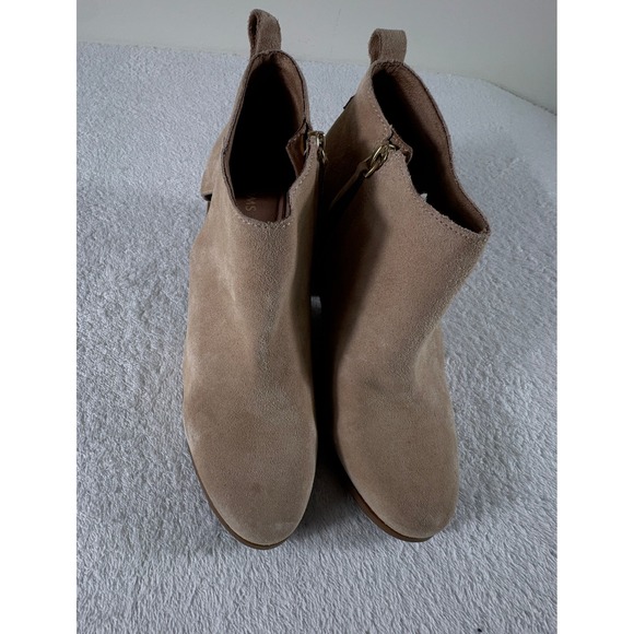 Tom Wedges 10 Womens Beige Tan Zip Up Heels Suede Ankle - Picture 1 of 4